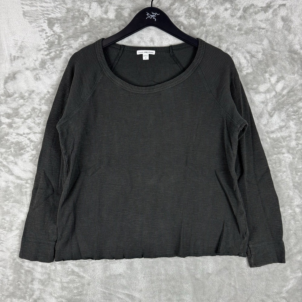 James Perse Standard Top Waffle Knit Black Thermal Long Sleeve Women's Size 2 - Picture 1 of 9